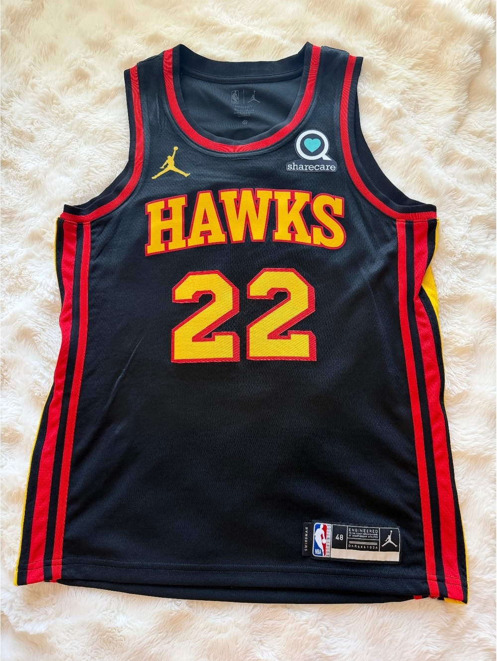 Atlanta Hawks #22 Reddish NBA Swingman Jersey Black Red Yellow Size 48